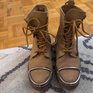 Alexander Wang suede tan with metal hardware + metal hoop missing off the back
